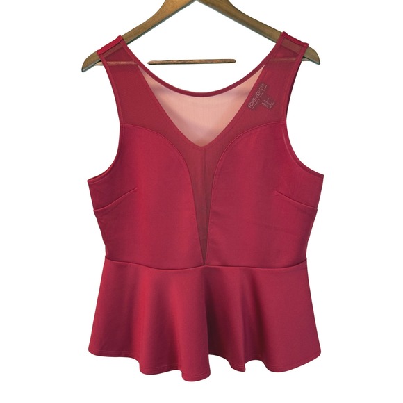 Forever 21 Tops - Forever 21+ 1X Peplum Tank‎ Top Red Sheer Romanitc Valentine Sweetheart Neckline